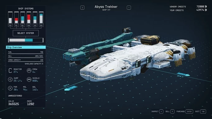 the Abyss Trekker, one of the best ships in Starfield