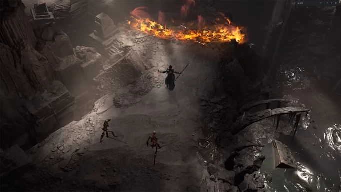 A Sorcerer casting a wall of fire in Diablo 4