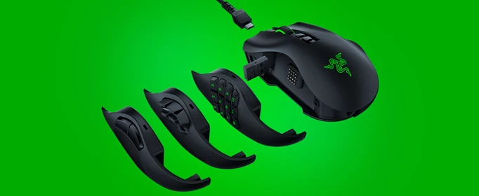 promotional image of the Razer Naga Pro Wireless and its swappable side panels