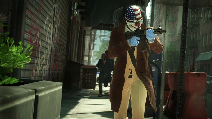 Heisters running down an alleyway with money in PAYDAY 3