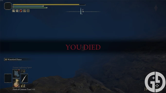 Image of the 'You Died' message in Elden Ring