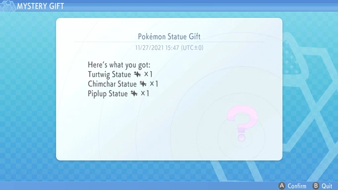 Pokemon BDSP Mystery Gift rewards