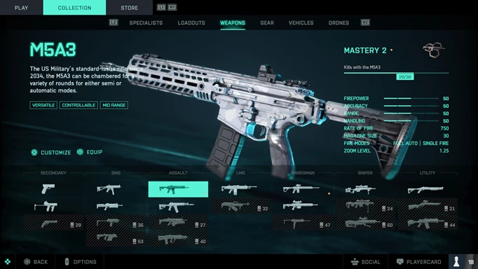 An assault rifle on a weapons menu.