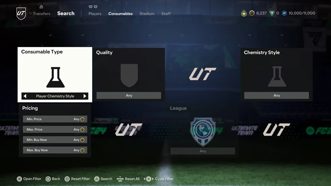 Image of the transfer market Chemistry Style search filter in EA FC 24