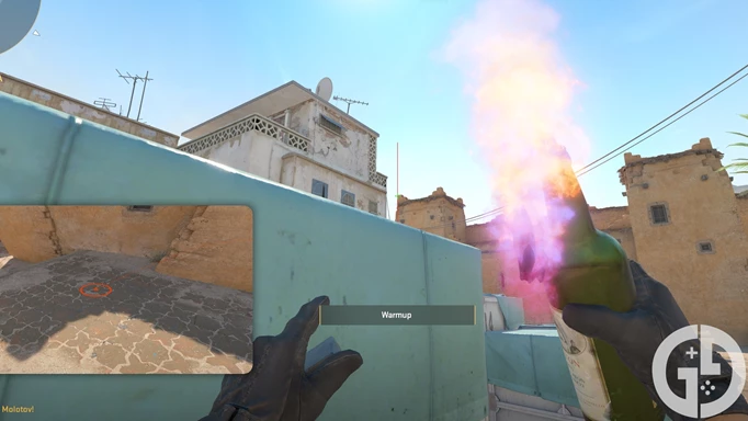 Image of the A Site to Catwalk molotov lineup on Dust2 in CS2