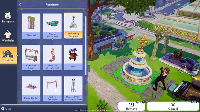 The decorating interface in Disney Dreamlight Valley