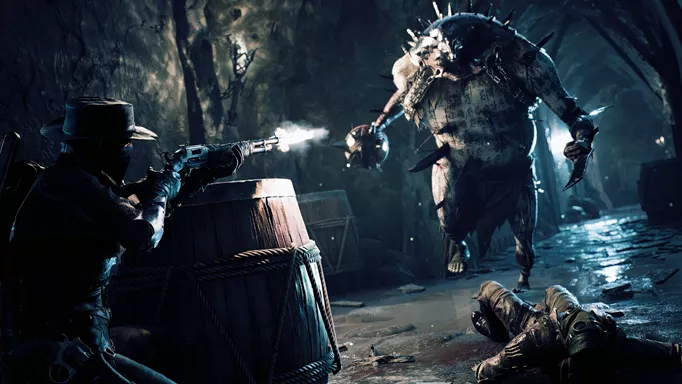 a promo image of Remnant 2 showing an enemy approaching a character