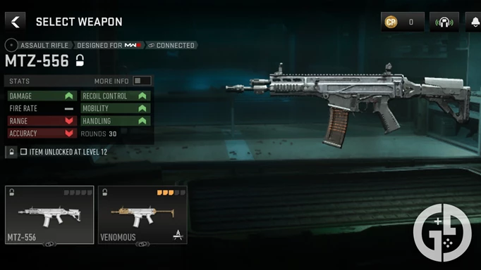 The MTZ-556 assault rifle in Warzone Mobile