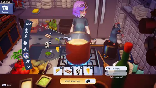 Screenshot of the ingredients needed to make Bunuelos in Disney Dreamlight Valley