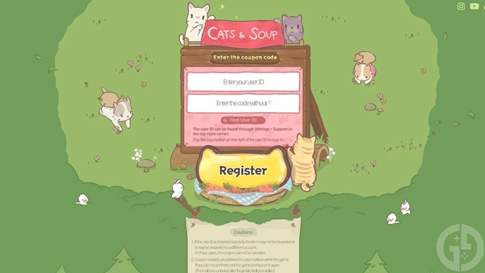 The code redemption screen for Cats & Soup