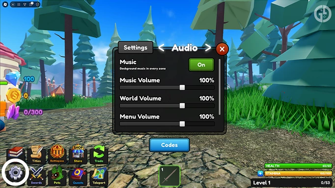 Image of the settings menu where you redeem codes in LootQuest