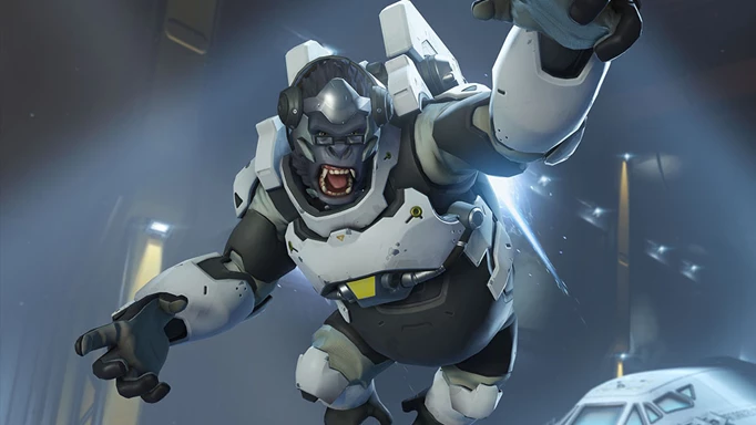 Winston jumping in the air in Overwatch 2