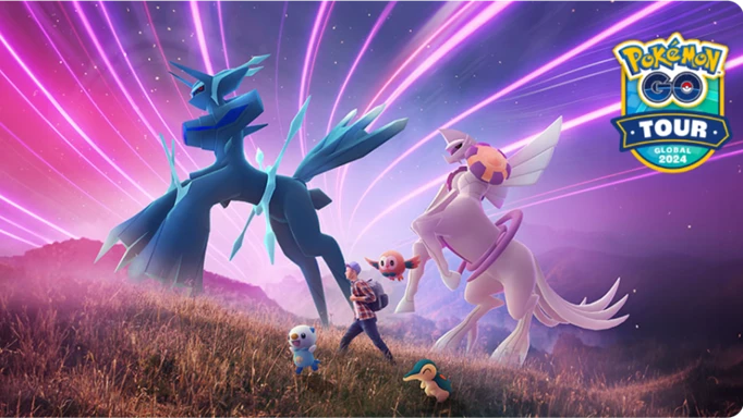 Key art with Origin Forme Palkia in Pokemon GO, which can use Spacial Rend