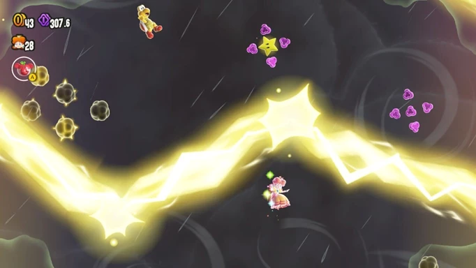 Daisy dodging lightning in Super Mario Bros Wonder