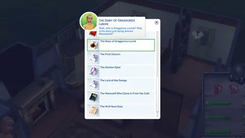 Werewolf book list in The Sims 4 Werewolves
