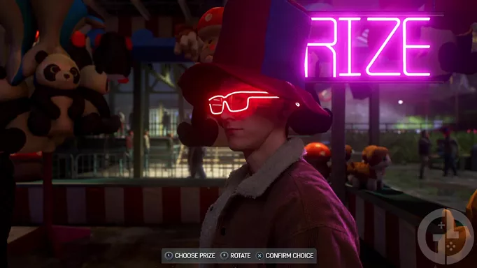 One of the hat and glasses sets you can pick as a prize for playing the optional rides and games in Marvel's Spider-Man 2.