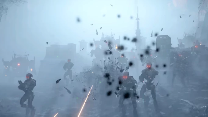 an army of automatons walks menacingly toward the player