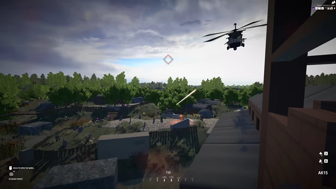 A gameplay screenshot of a helicopter firing at enemies in Battlebit Remastered