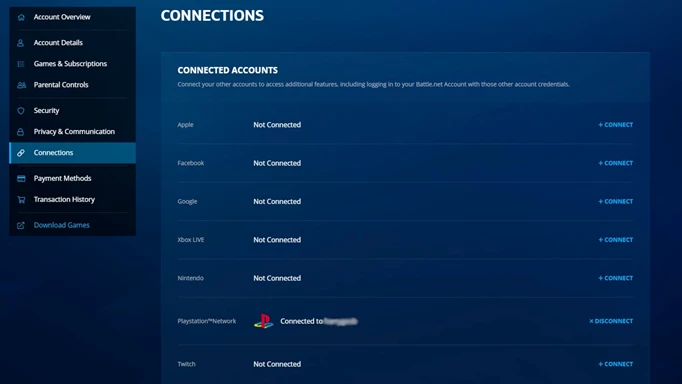 Image of the Battle.net Connections screen for Diablo 4 crossplay
