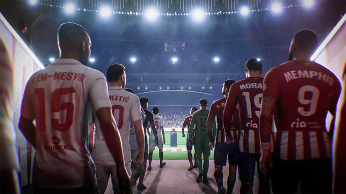 Image of Sevilla and Atletico Madrid players walking out of the tunnel in EA Sports FC 24