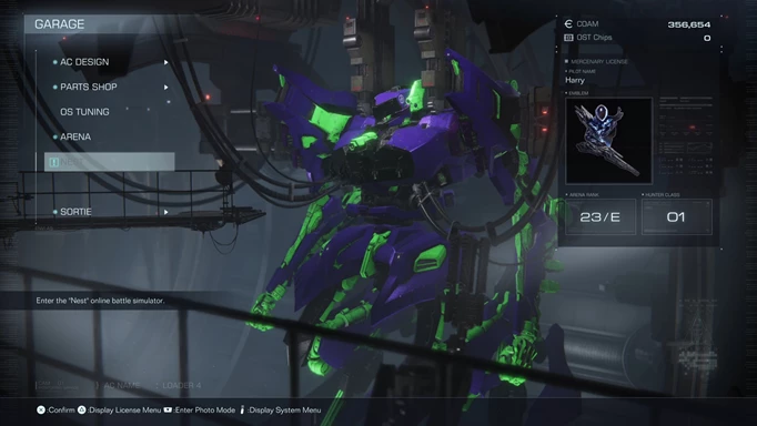 screenshot showing how to access PvP multiplayer in Armored Core 6