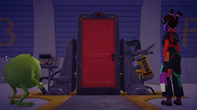 Image of a red door with Mike from Dreamlight Valley