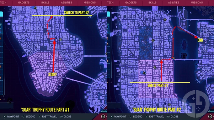 The map route you need to use to unlock the Soar trophy in Marvel's Spider-Man 2