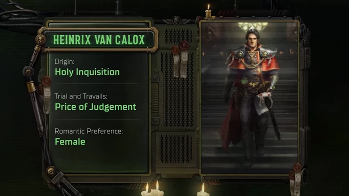 Heinrix Van Calox, one of the Warhammer 40K Rogue Trader companions