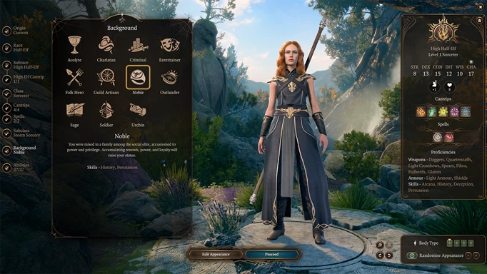 screenshot showing a high half-elf in baldur's gate 3 character creation