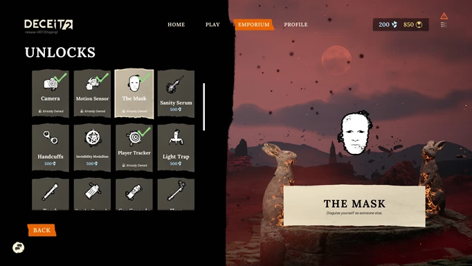Screenshot of the Deceit 2 unlocks menu