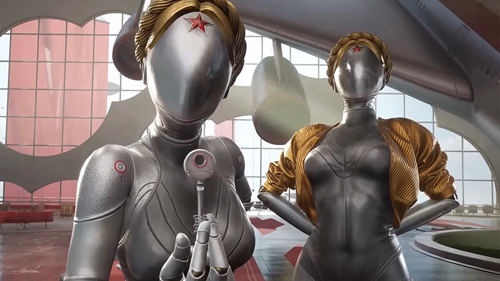The twins from Atomic Heart offering the player a key.