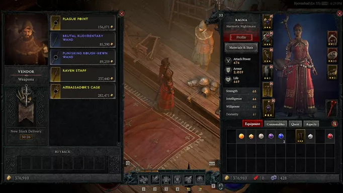 an image of the Diablo 4 vendor screen showing the buyback menu