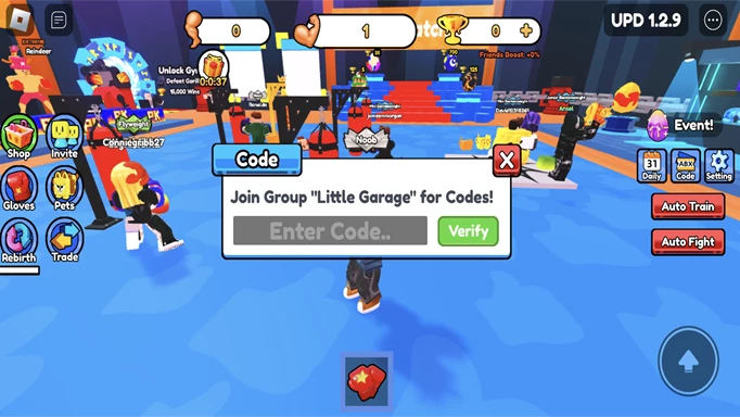 Screenshot showing the screen to redeem codes in Boxing Click Fight