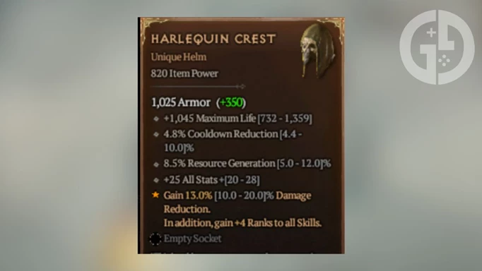 Diablo 4 Harlequin Crest stats