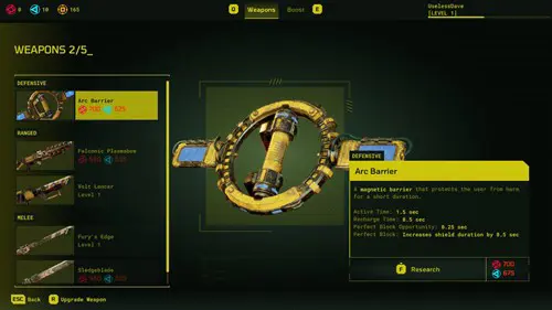 Meet Your Maker upgrades: the weapons upgrade menu