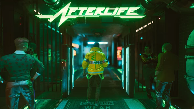 Afterlife nightclub, one of the Cyberpunk 2077 anime Easter eggs