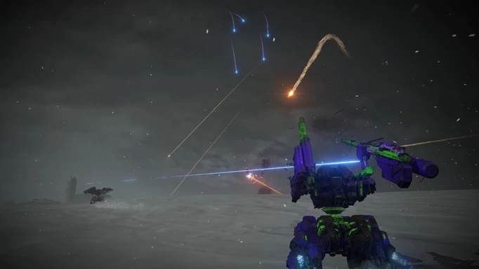 Image of weapons in combat in Armored Core 6