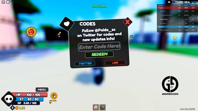 an image of the code redemption screen in One Fruit
