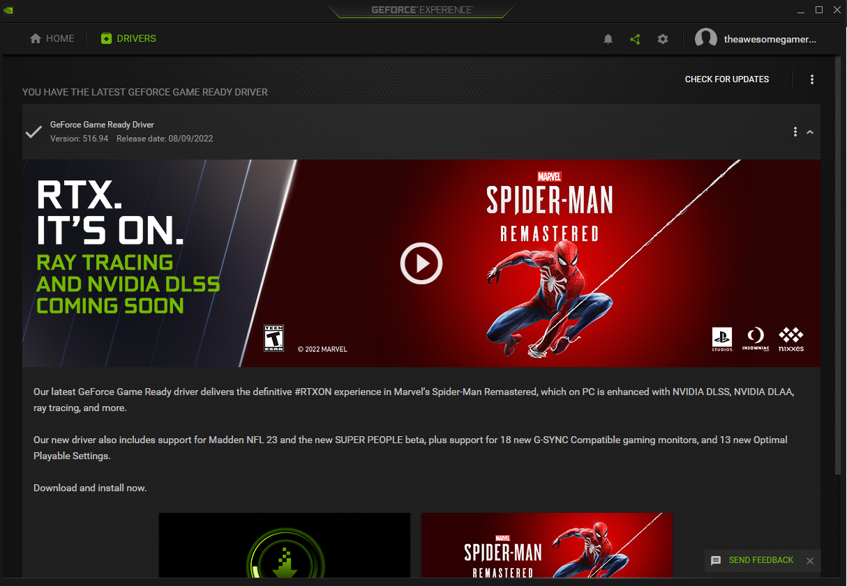 screenshot showing the geforce nvidia experience app