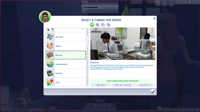 Careers list in The Sims 4
