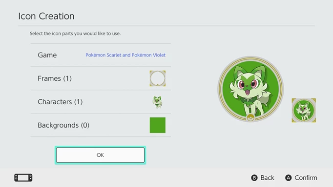 Icon Creation screen, part of the how to get Pokemon Scarlet and Violet Switch icons