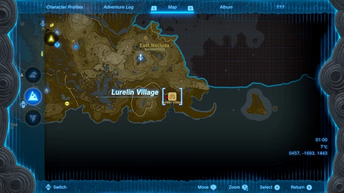Screenshot of the Lurelin Village map location in Zelda: Tears of the Kingdom