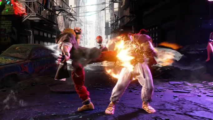 Ken kicking Ryu