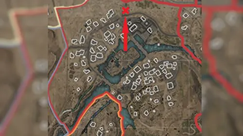 Screenshot of the MW2 DMZ Al Mazrah map where the radio tower is marked with a cross and an arrow