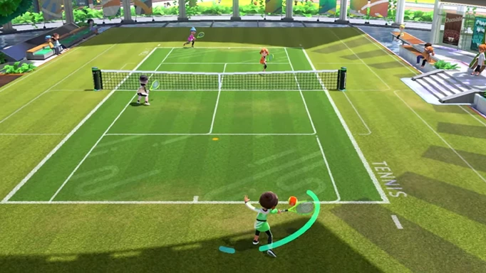 A grass court in Nintendo Switch Sports tennis.