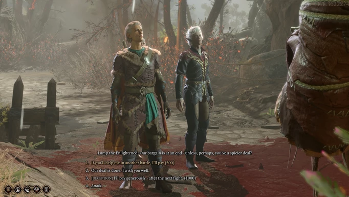 Image of post-fight dialogue with Lump in Baldur's Gate 3