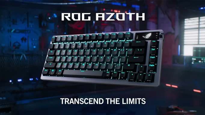Promotional trailer image for the ASUS ROG Azoth wireless keyboard
