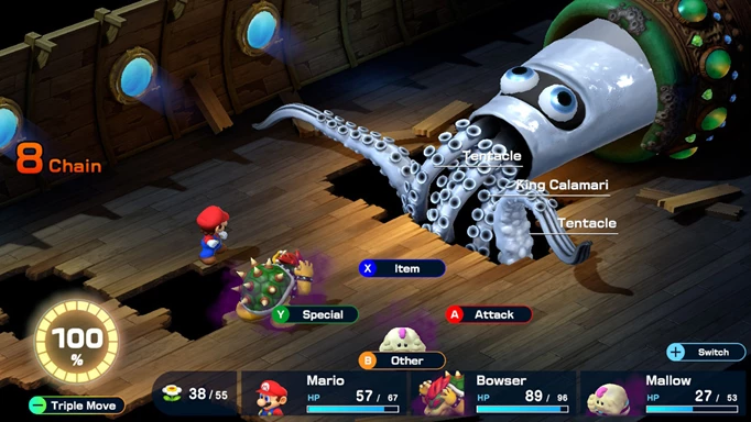 King Calamari boss battle in Super Mario RPG