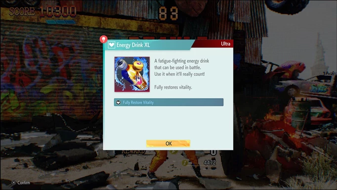 Image shows an Energy Drink XL reward for completing Scrap Heap in Street Fighter 6