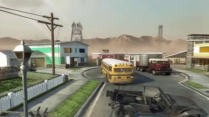 The original Nuketown map as it appeared in Call of Duty: Black Ops.